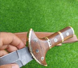 Handmade Damascus Steel 15 Inches Double Edge Beautiful Hunting Dagger, Battle Ready With Leather Sheath,