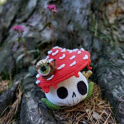 Crochet pattern amigurumi toy mushroom. Horror ornament.