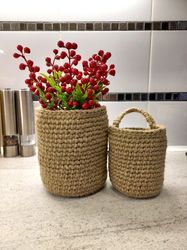 HANGING fruit basket Crochet jute basket with handle Kitchen wall decor Ecofriendly product Boho decor Gift