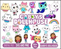 50 Gabby's Dollhouse, Gabby's Dollhouse SVG Bundle, Gabby's Dollhouse PNG, Gabbys Dollhouse Clipart, birthday, Gabby's c