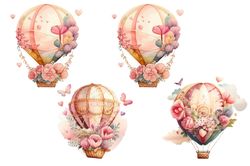 04 Files Of Valentine Hot Air Balloon PNG Valentine Balloon Sublimation Digital Designs