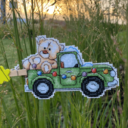 Car with a bear cross stitch pattern