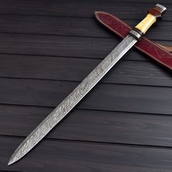 Roman Gladius, Historical Custom Handmade Damascus Steel Blade, Dagger Warrior Sword With Leather Sheath