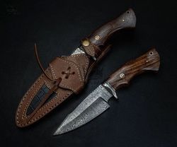Handmade Damascus Steel 10 Inches Medieval Hunting Knife, Boning Knife, Bread Knife, Paring Knife With Sheath