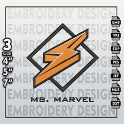 Ms Marvel Embroidery Designs, Ms Marvel Logo Embroidery Files, Marvel Comic Machine Embroidery Pattern