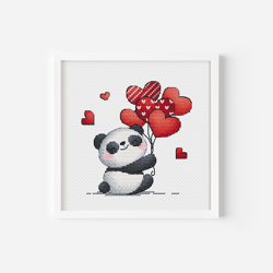 Valentine Panda Cross Stitch Pattern PDF Instant Download, Valentine Day Cross Stitch, Heart Balloon Cross Stitch, Small