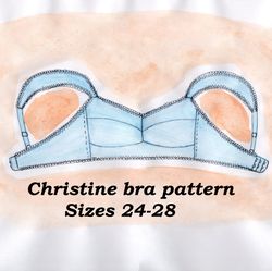 Wireless bra pattern, Linen bra pattern, Christine, Sizes 24-28, Cotton bra pattern, Bra pattern no wire, Bra making