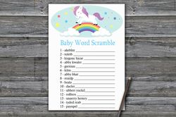 Unicorn Baby word scramble game card,Rainbow Baby shower games printable,Fun Baby Shower Activity,Instant Download-379