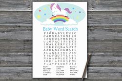 Unicorn Baby shower word search game card,Rainbow Baby shower games printable,Baby Shower Activity,Instant Download-379
