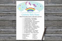 Unicorn Celebrity baby name game card,Rainbow Baby shower games printable,Fun Baby Shower Activity,Instant Download-379