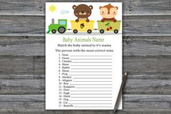 Animal train Baby animals name game card,Woodland Baby shower games printable,Fun Baby Shower Activity--377