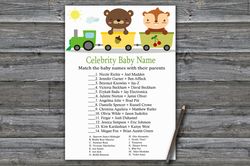 Animal train Celebrity baby name game card,Woodland Baby shower games printable,Fun Baby Shower Activity--377