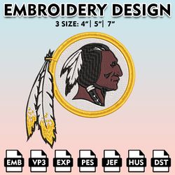 NFL Red Embroidery Designs, NFL Logo Embroidery Files, Washington Red, Machine Embroidery Pattern, Digital Download