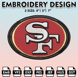 NFL 49ers Embroidery Designs, NFL Logo Embroidery Files, San Francisco 49ers, Machine Embroidery Pattern