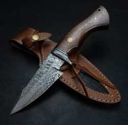 CUSTOM Handmade With Beautiful Leather Sheath Personalized Gift for Him, Damascus Steel Handmade Skinner Knife