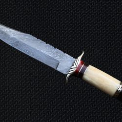 14 Inches Damascus Steel Handmade Bowie Knife Micarta Handle