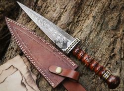 Blade Smith Stunning Handmade Damascus Steel Hunting Dagger Knife With Sheath, Rose Wood Handle, Fixed Blade Knife,