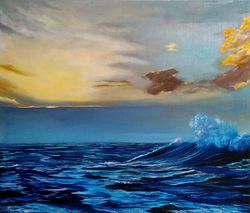 Seascape oil painting sunset sea painting 27*31 inch sea wave art