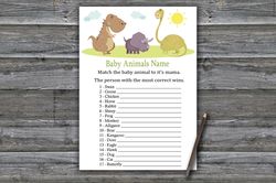 Dinosaur Baby animals name game card,Dinosaur Baby shower games printable,Fun Baby Shower Activity,Instant Download-372