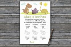 Dinosaur What's in your purse game,Dinosaur Baby shower games printable,Fun Baby Shower Activity,Instant Download-372