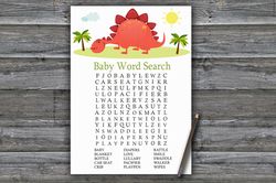 Red Dinosaur Baby shower word search game card,Dinosaur Baby shower games printable,Fun Baby Shower Activity--370