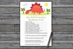 Red Dinosaur How well do you know baby shower game card,Dinosaur Baby shower games printable,Fun Baby Shower Activity370