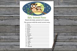 Owl Baby animals name game card,Woodland Baby shower games printable,Fun Baby Shower Activity,Instant Download-365