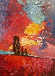 Oil Landscape Impasto Impressionism Vivid Landscape Sunset Field Oil Painting
