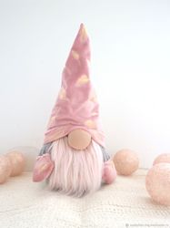 Pink and gold plush gnome stuffed doll