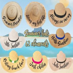 Summer Hats clipart: "STRAW HATS CLIPART" Straw headdress Summer beach quotes Fashion outfit Clipart Women hats Sun Hats