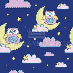 NIGHT OWL Sleep Cartoon Seamless Pattern Vector Illustration