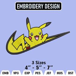 Pikachu Nike Embroidery Designs, Pikachu Embroidery Files, Pokemon Nike Machine Embroidery Pattern, Digital Download