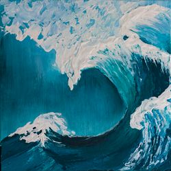 Modern Painting Interior Acrylic on Canvas. Sea foam Seascape Abstract Painting Blue Ocean Sea Painting Water Blue Wave