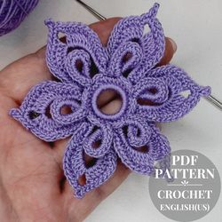 Crochet flower pattern PDF. Floral crochet tutorial for Irish Lace. Blossom crochet patterns DIY. Flower embellishments.