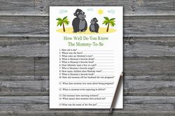 Gorilla How well do you know baby shower game card,Jungle Baby shower games printable,Fun Baby Shower Activity-343