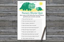Dinosaur themed Nursery rhyme quiz baby shower game card,Dinosaur Baby shower games printable,Baby Shower Activity-342
