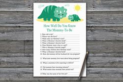 Dinosaur themed How well do you know baby shower game card,Dinosaur Baby shower games printable,Baby Shower Activity-342