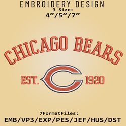 Chicago Bears embroidery design, NFL Logo Embroidery Files, NFL Bears, Machine Embroidery Pattern, Digital Download
