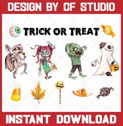 Watercolor Trick or Treating Kids Illustrations Clip Art Collection | Halloween Night Costume Children Clipart