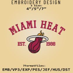 Miami Heat Embroidery Designs, NBA Logo Embroidery Files, NBA Heat, Machine Embroidery Pattern, Digital Download