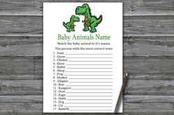 T-rex Baby animals name game card,Dinosaur Baby shower games printable,Fun Baby Shower Activity,Instant Download-327