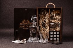 Premium Personalized Crystal Decanter Set - Whiskey Glasses Set with Stones - Personalized Gift for Him