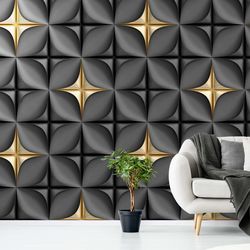 Gold with Dark Grey 3D Wallpaper, Luxury Pattern Removable Wallpaper, Custom 3D Murals for Living room 3d Wall Mural