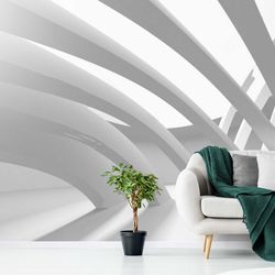 White 3D Wallpaper, Geometric 3D Murals, Removable Wallpaper, Custom 3D Murals for Living room or Bedroom 3d Wall Mural
