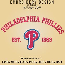 Philadelphia Phillies Embroidery Designs, MLB Logo Embroidery Files, MLB Phillies, Machine Embroidery Pattern