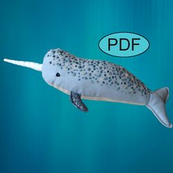 Narwhal toy pattern Plush sewing pattern & tutorial PDF Stuffed whale toy pattern  Narwhal doll  Plushie pattern