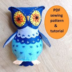 Owl toy pattern and Tutorial PDF Owl doll sewing pattern Felt toy pattern Plushie pattern Plush pattern Softie pattern