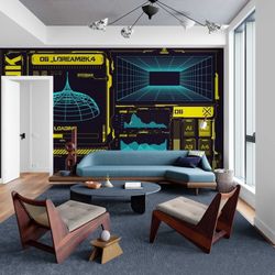 Cyberpunk wall mural, wallpaper wall decor, Cyberpunk wall art, Teenage bedroom decor, game room design, cyber mural