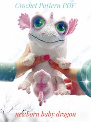 Newborn baby dragon Marshmallow- Crochet Pattern PDF in english. Amigurumi Dragon soft animal toy Crochet pattern pdf