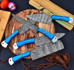 Custom Handmade Damascus Steel Chef Knives 5 Pc Set, BBQ Knife Bundle, Kitchen Cutlery Gift Set, Housewarming Gift